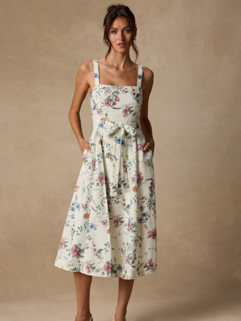 Lulus Sunny Posture Ivory Floral Sleeveless Midi Dress White - Size M